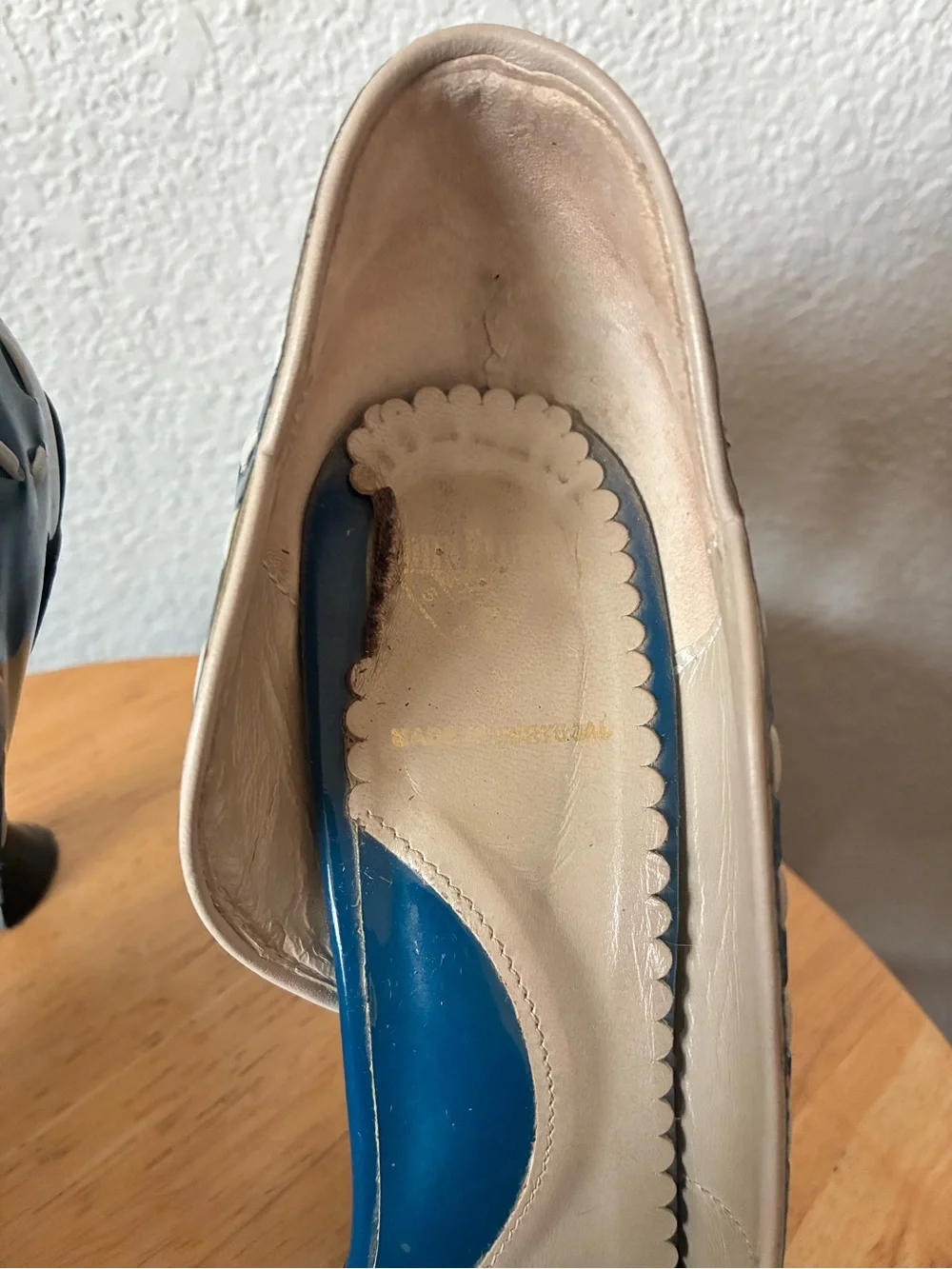 John Fluevog Hepburn Peep-Toe Heels with Black Flared Heels